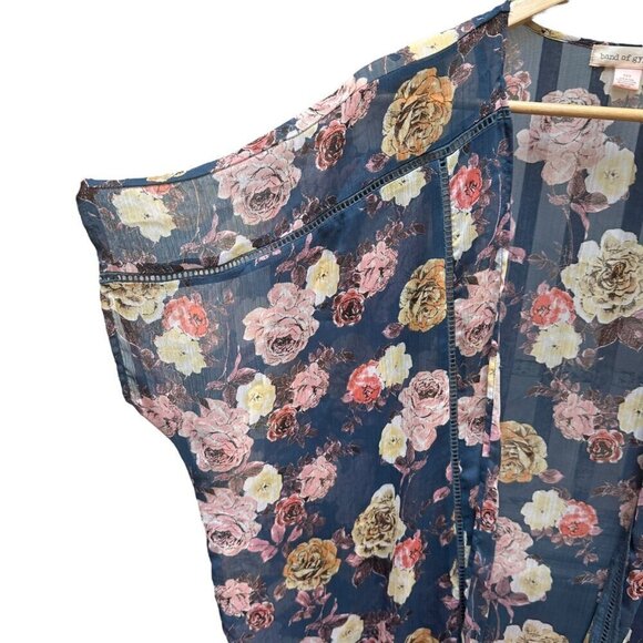Band of Gypsies Blue Floral Cover-Up Kimono Cardigan Kaftan Womens Size XS/S - Picture 3 of 8